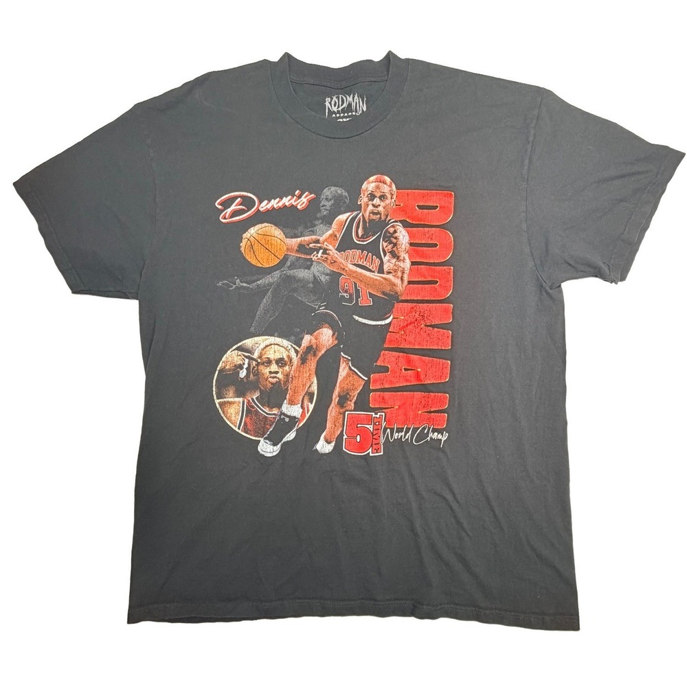 Dennis Rodman 5X World Champ T-Shirt‎ Men's 2XL Black Chicago Bulls NBA
